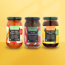 Winter Pickle Combo- Gobhi Gajar Shalgam | Stuffed Red Chilli | Meetha Nimbu